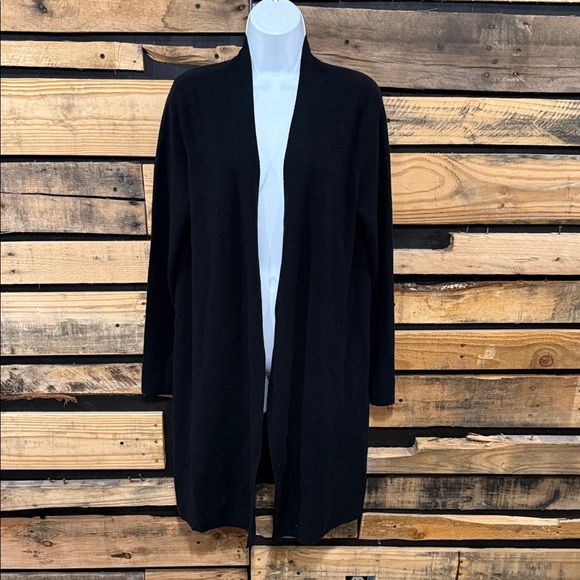 Eileen Fisher Sweaters - Eileen Fisher Wool Black Open Front Duster Cardigan Women’s Size Large